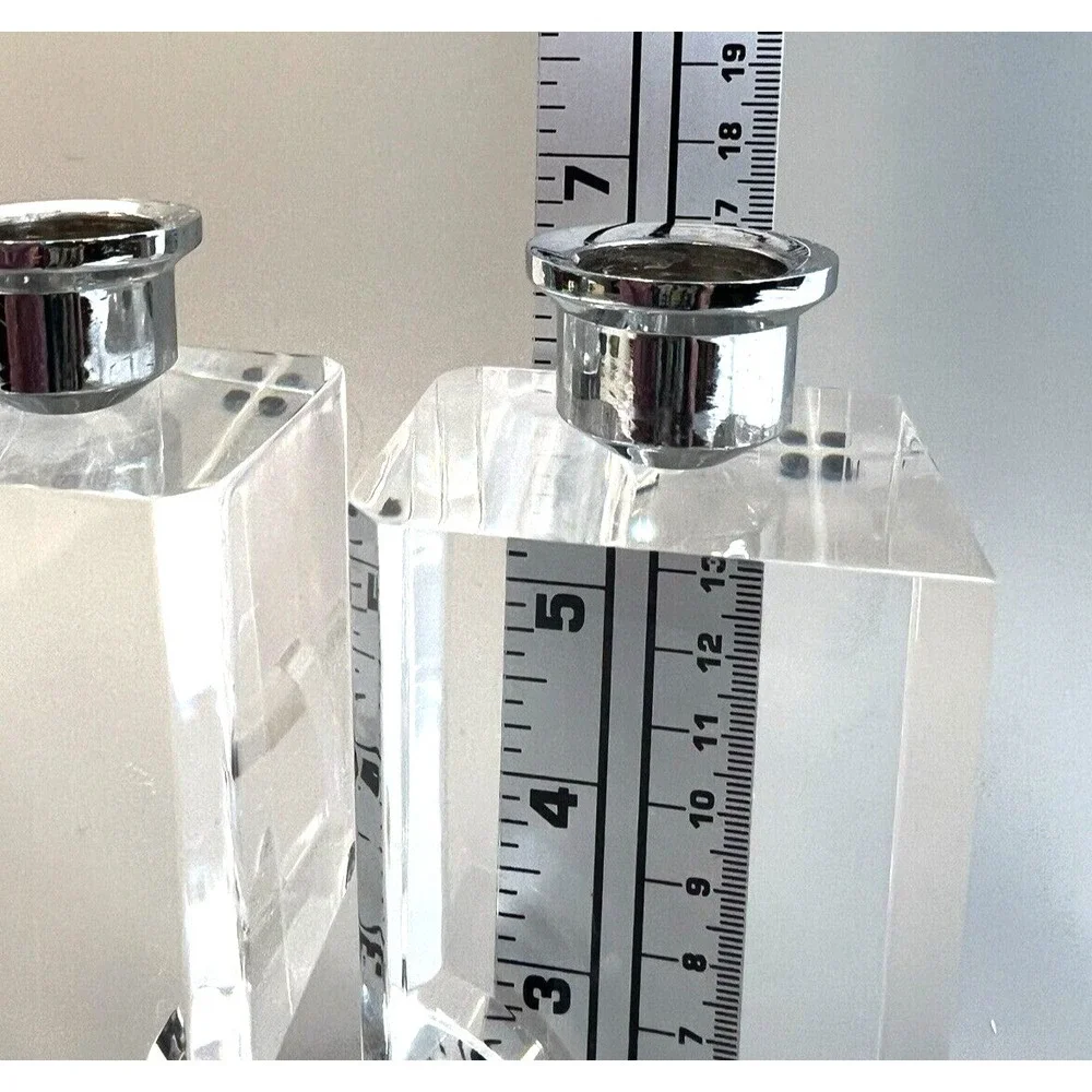 Clear Acrylic Lucite Double Candle Stick Holder Modern Contemporary 7